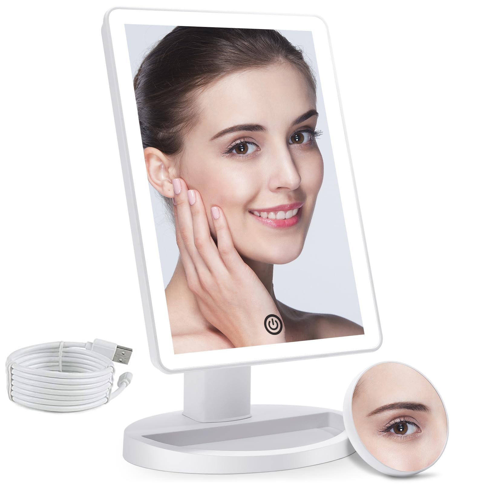 COSMIRROR Makeup Vanity Mirror with 3 Color Lighting, Lighted Makeup Mirror with 72 LED Lights and 10X Magnifying Mirror, Dual P