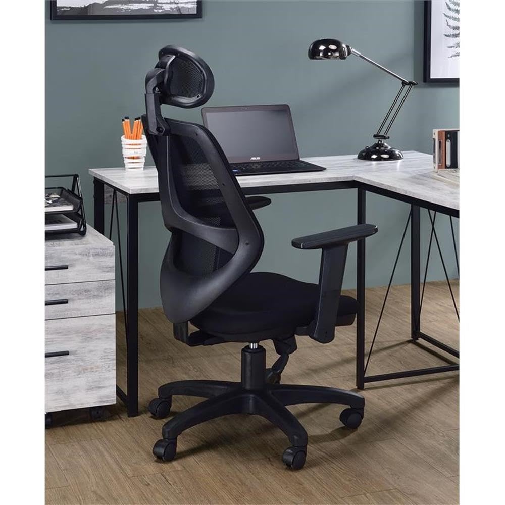 Acme Arfon Plastic Gaming Chair with Mesh Metal Back in Black