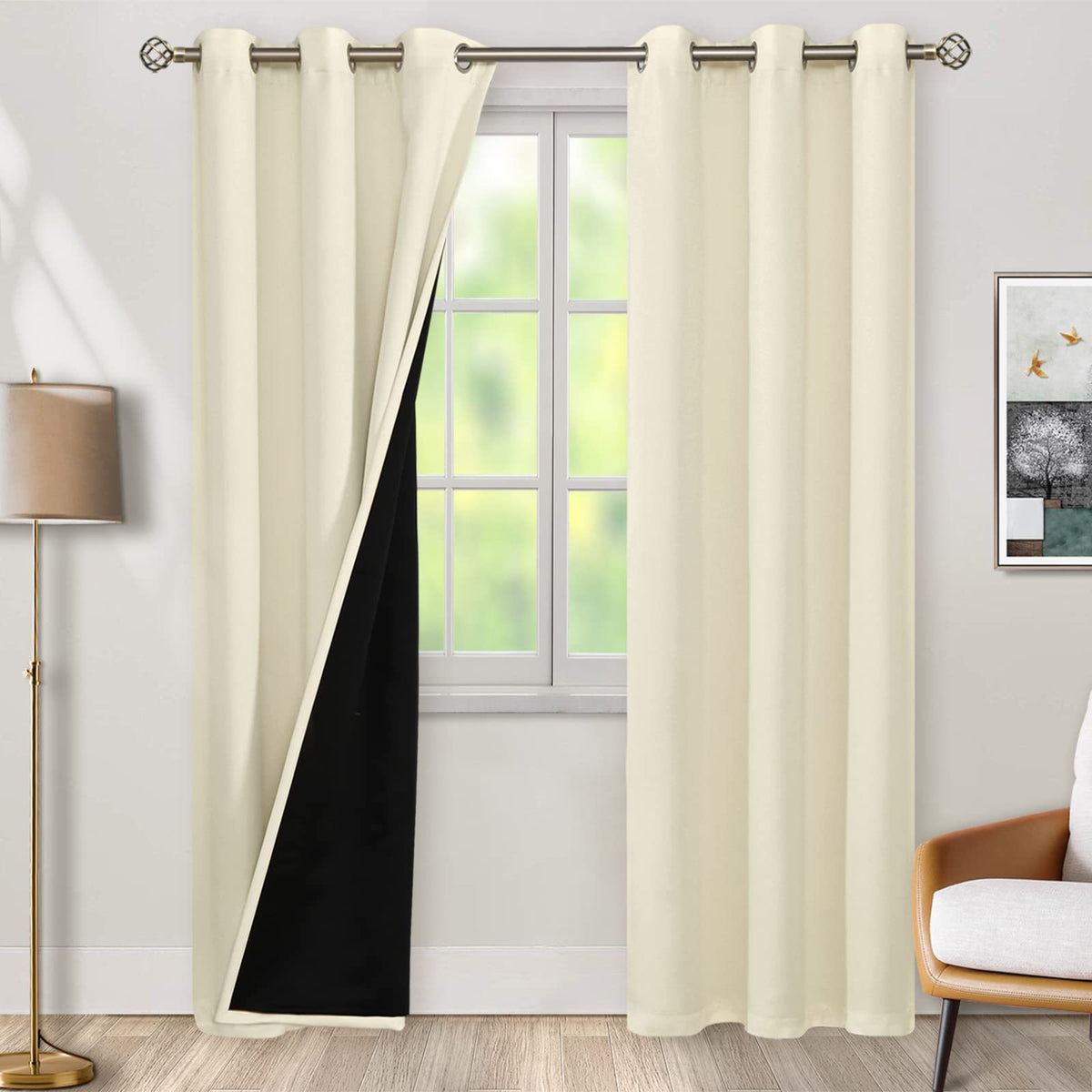 Bgment Cream 100% Blackout Curtains For Bedroom 84 Inch Length 2 Panels Set, Thermal Insulated Full Light Blocking Grommet Noise