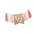 MERISHOPP Happy 6 Month Banner Tassel Beaded Garland Banner for Kids Room Nursery Girl Pink| Party Decorations | Birthday Decora