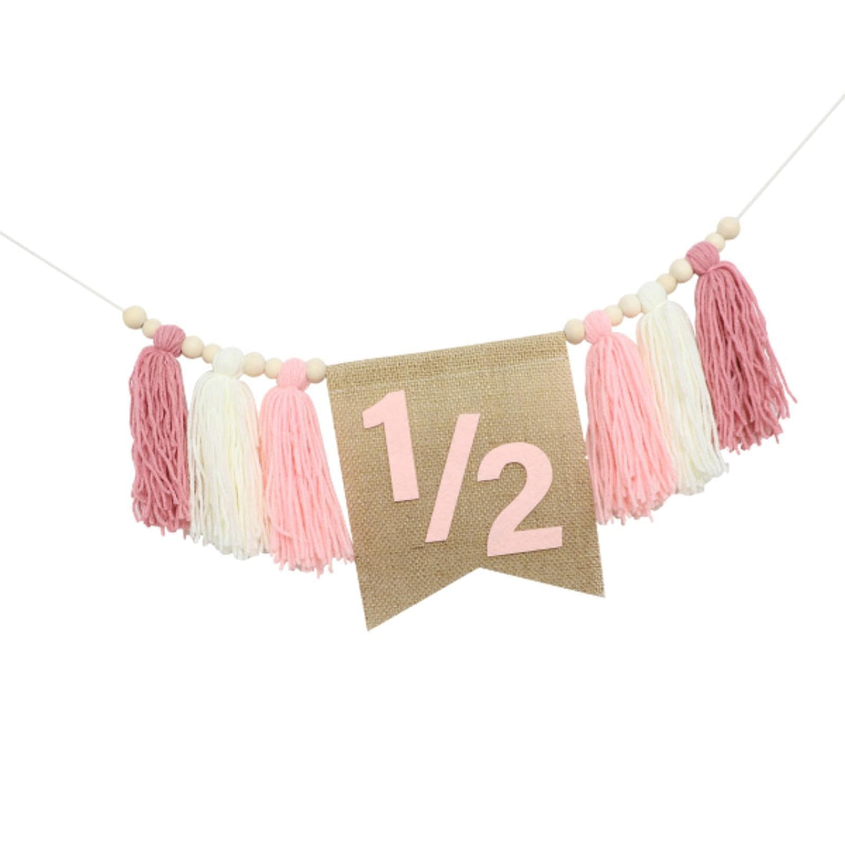 MERISHOPP Happy 6 Month Banner Tassel Beaded Garland Banner for Kids Room Nursery Girl Pink| Party Decorations | Birthday Decora