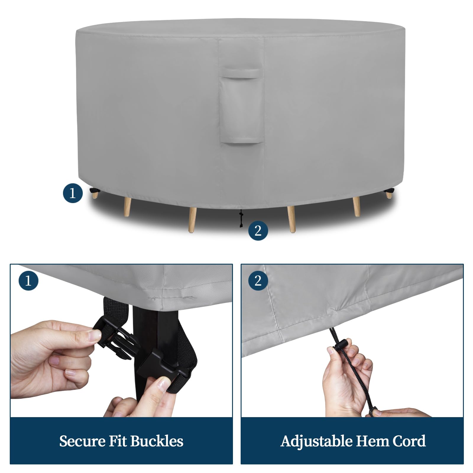 Easy-Going Round Patio Furniture Cover Waterproof Outdoor Dining Table And Chair Cover Anti-Uv Outside Sectional Sofa Set Covers (62'Dia X 28'H, Grey)