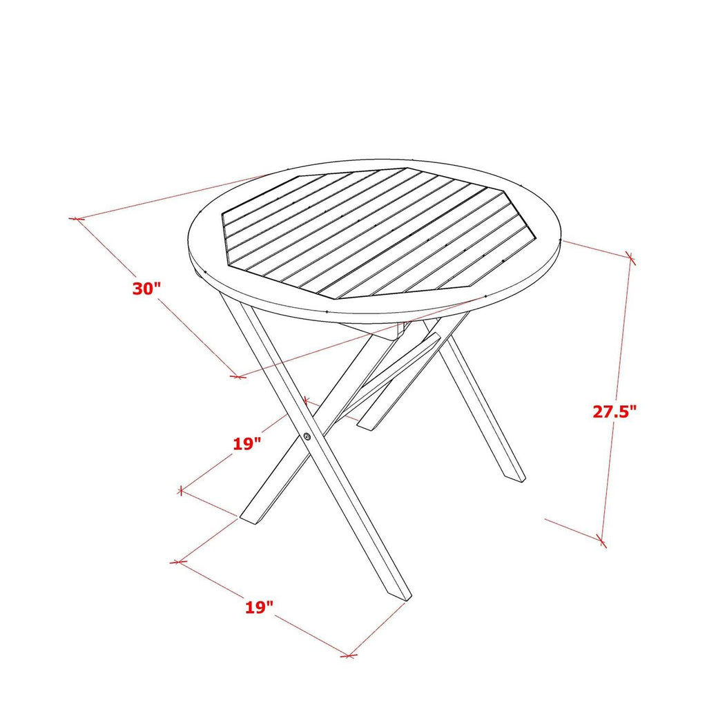 East West Furniture MNCN3C5NA Marion 3 Piece Outdoor Conversation Bistro Set Contains a Round Acacia Wood Coffee Table and 2 Folding Adjustable Arm Chairs, 30x30 Inch, Natural Oil