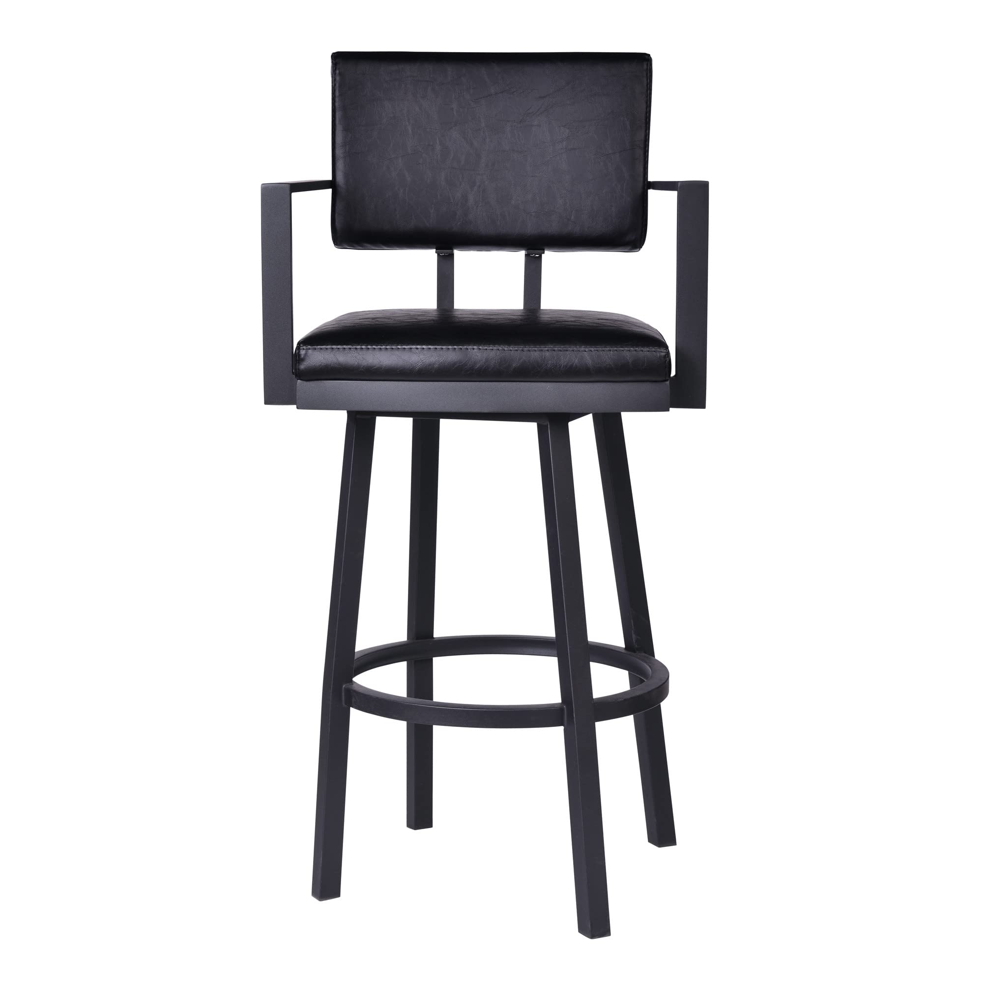 HomeRoots Vintage Black Faux Leather 26' Vintage Black on Black Faux Leather Rectangular Swivel Barstool