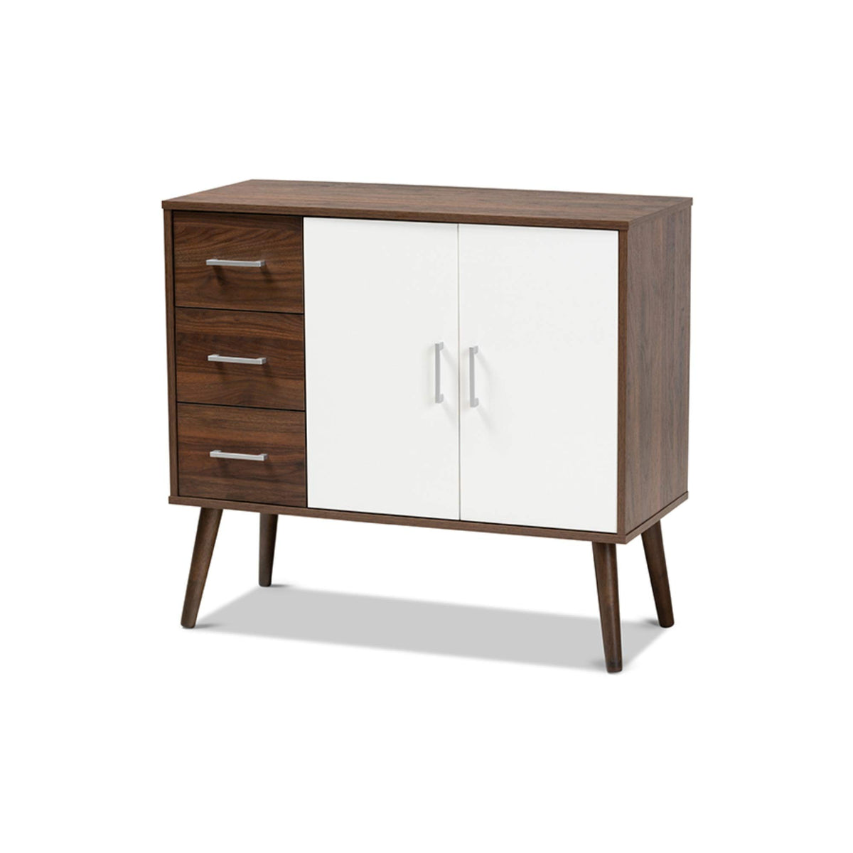 Baxton Studio Leena Two-Tone White And Walnut Wood 3-Drawer Sideboard Buffet