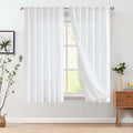 Jinchan Linen Blend White Curtains 63 Inch Length For Living Room Farmhouse Rod Pocket Back Tab Light Filtering Window Drapes With Lined For Bedroom Off White 2 Panels