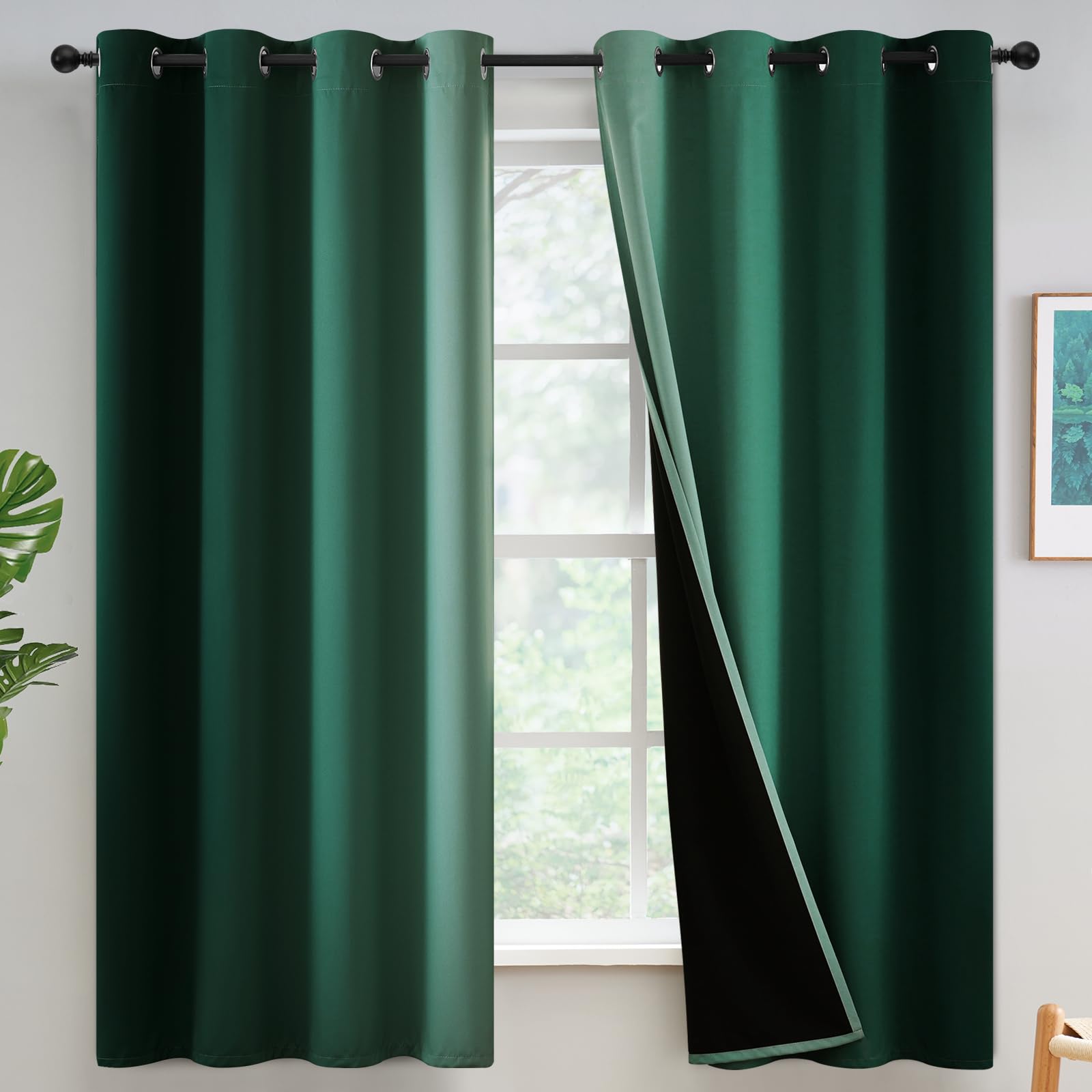 Yakamok Dark Green 100% Blackout Curtains For Bedroom,Ombre Room Darkening Curtains For Living Room Grommet Window Curtains 63 I