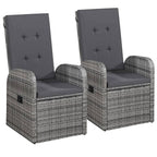 vidaXL 7-Piece Outdoor Patio Dining Set with Cushions, PE Rattan Wicker, Weather-Resistant, Low-Maintenance, Stylish Design, Reclining Chairs, Glass Top Table - Gray and Black