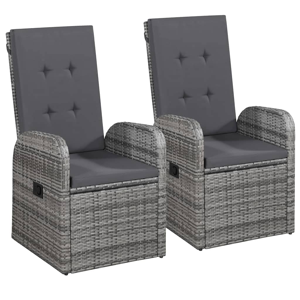 vidaXL 7-Piece Outdoor Patio Dining Set with Cushions, PE Rattan Wicker, Weather-Resistant, Low-Maintenance, Stylish Design, Reclining Chairs, Glass Top Table - Gray and Black