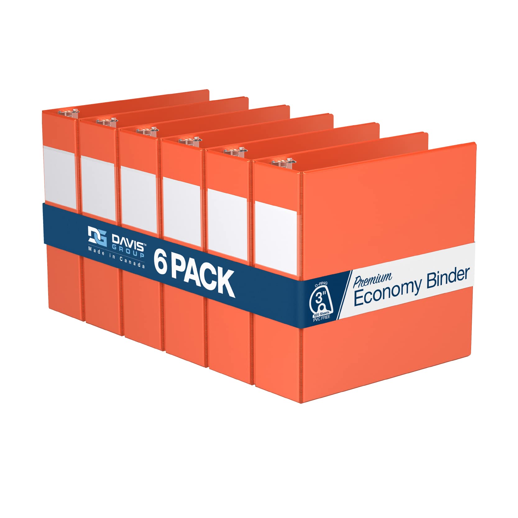 Premium Economy 6-Pack 3-Ring Binders For School Or Office, D-Ring Binders, 3 Inch, Orange