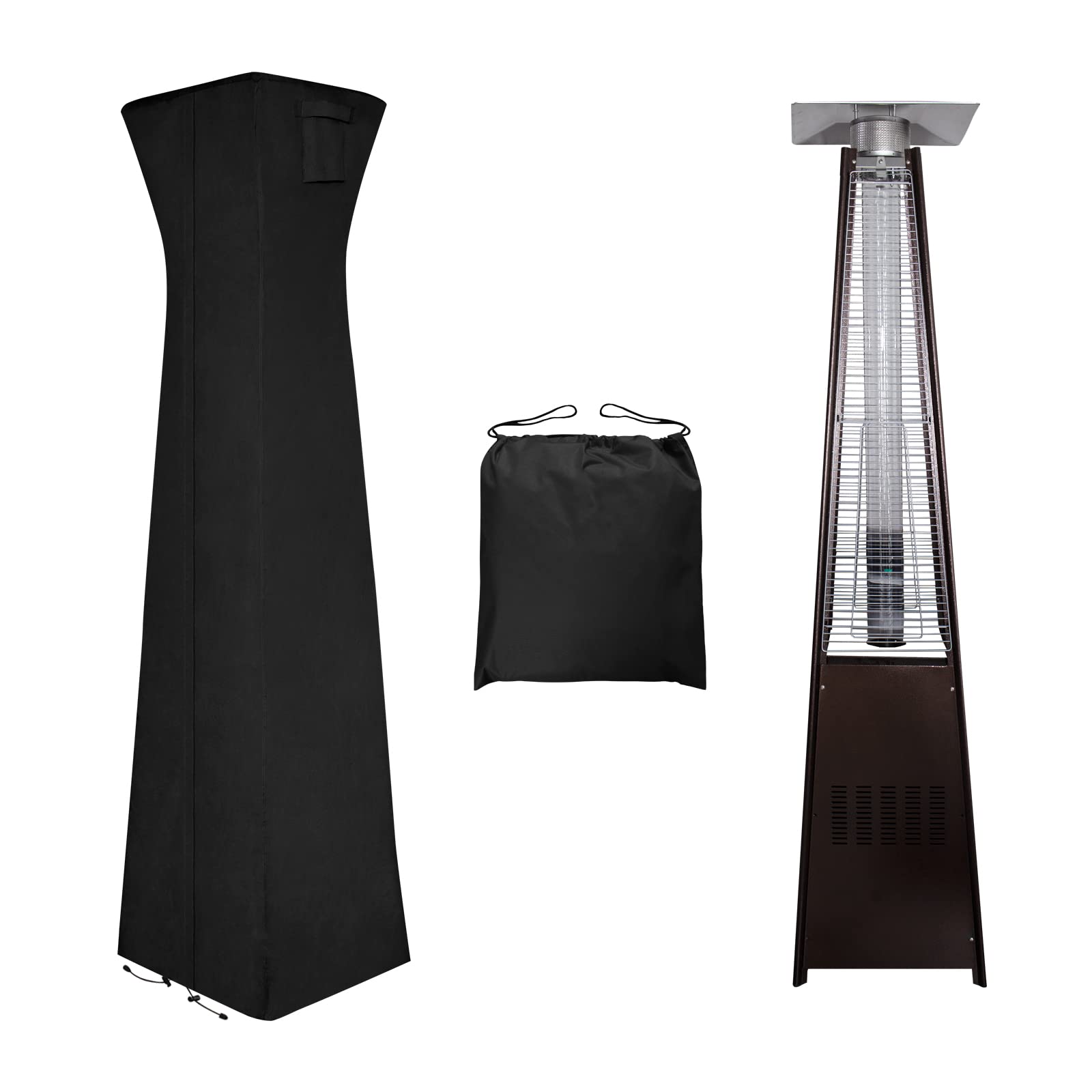 Easy-Going Pyramid Torch Patio Heater Cover With Zipper And Storage Bag, Waterproof Outdoor Heater Cover Dustproof, Uv-Resisant, Wind-Resistant (90'H X 23'L X 23'W, Black)