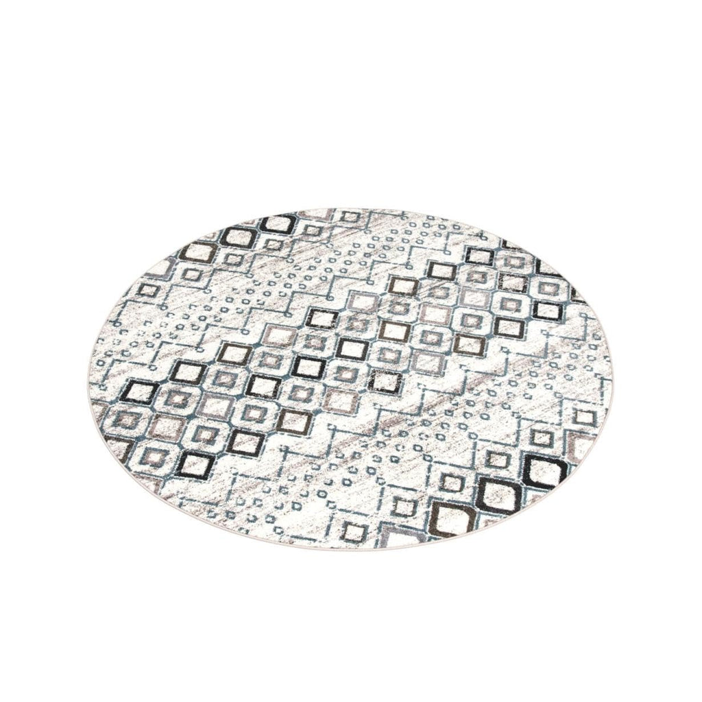 Safavieh Amsterdam Collection Area Rug - 5'1'' Round, Ivory & Grey, Moroccan Boho Design, Non-Shedding & Easy Care, Ideal For Hi