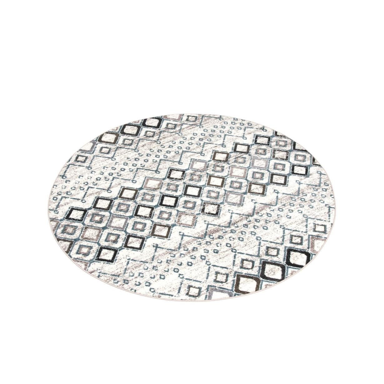 Safavieh Amsterdam Collection Area Rug - 5'1'' Round, Ivory & Grey, Moroccan Boho Design, Non-Shedding & Easy Care, Ideal For Hi