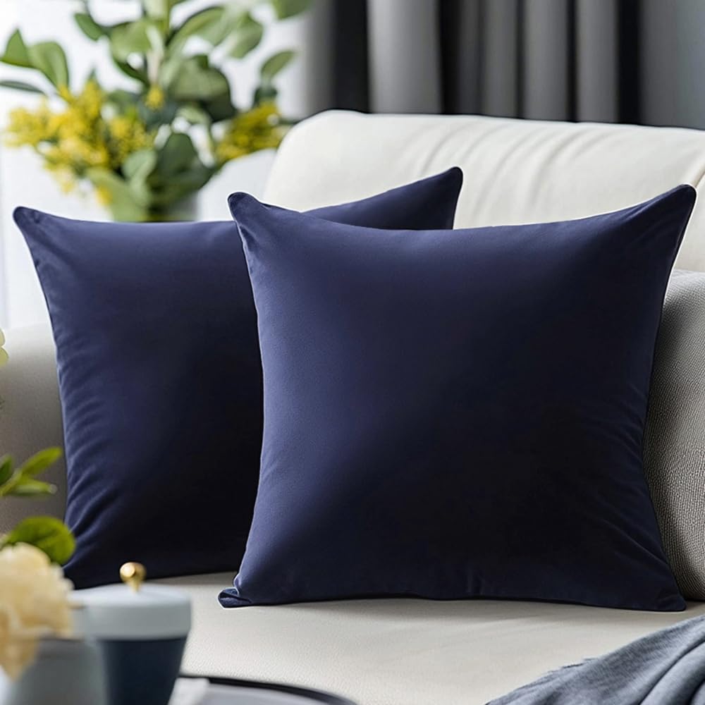 Quorgves Navy Blue Throw Pillows Navy Blue Pillow Covers 18X18 Inch Pack Of 2 For Couch Sofa Living Room Bed Bedroom Soft Square
