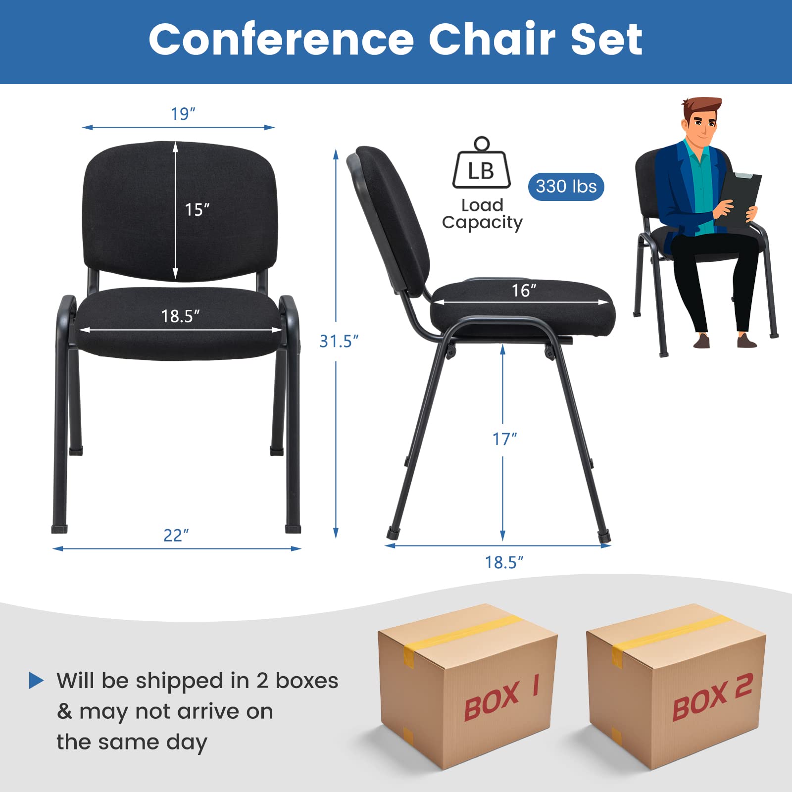 Costway Guest Reception Chairs Set Of 10, Stackable Conference Chairs With Upholstered Seat & Ergonomic Back, Waiting Room Chairs For Office, Reception Room, Conference Room, Events