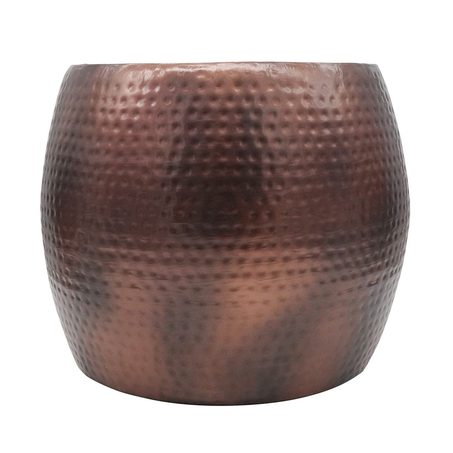 Benjara 20 Inch Classic Iron Low Accent Table, Round Top, Drum Shape, Brown