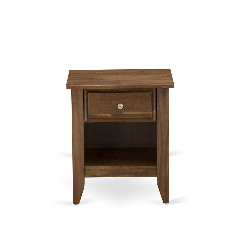 East West Furniture KD16F-1GA08 2 Piece Full Bed Set - 1 Modern Bed Frame Dark Khaki Linen Fabric Padded and Button Tufted Headboard with 1 Bedroom Nightstand - Antique Walnut Finish Nightstand