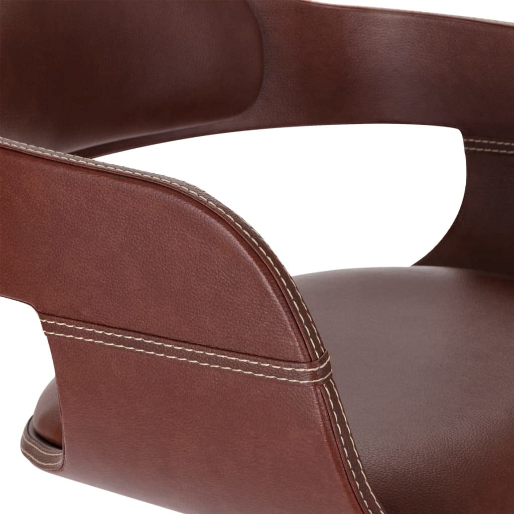 vidaXL - Stylish Dining Chair with Armrests in Brown Color - Faux Leather and Bentwood Material with Comfortable Foam-Padded Seat, Retro Style