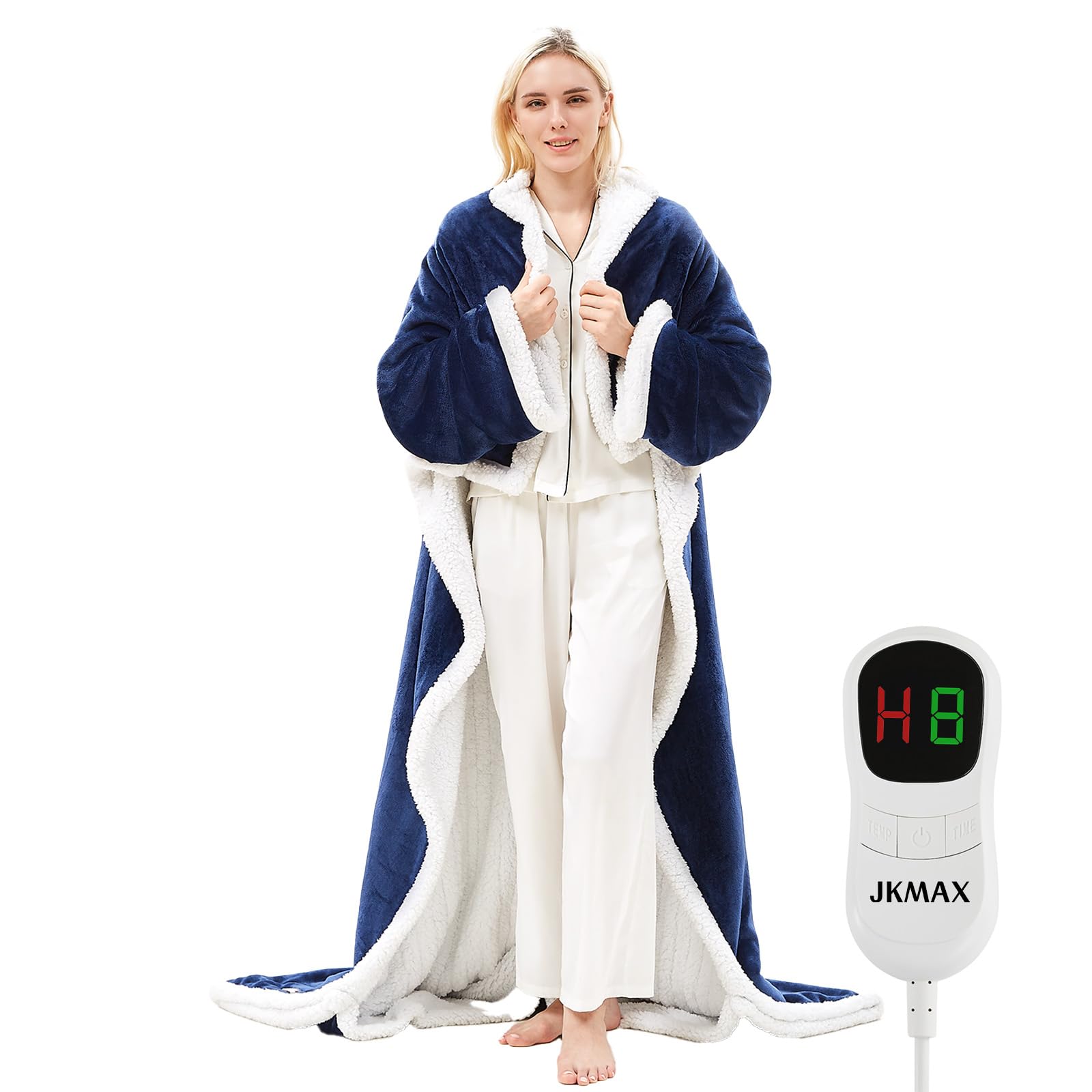 Jkmax Heated Electric Blanket Wearable Throw - Heated Wearable Robe With Sleeves And Foot Pockets - Heating Blanket With 10-Leve