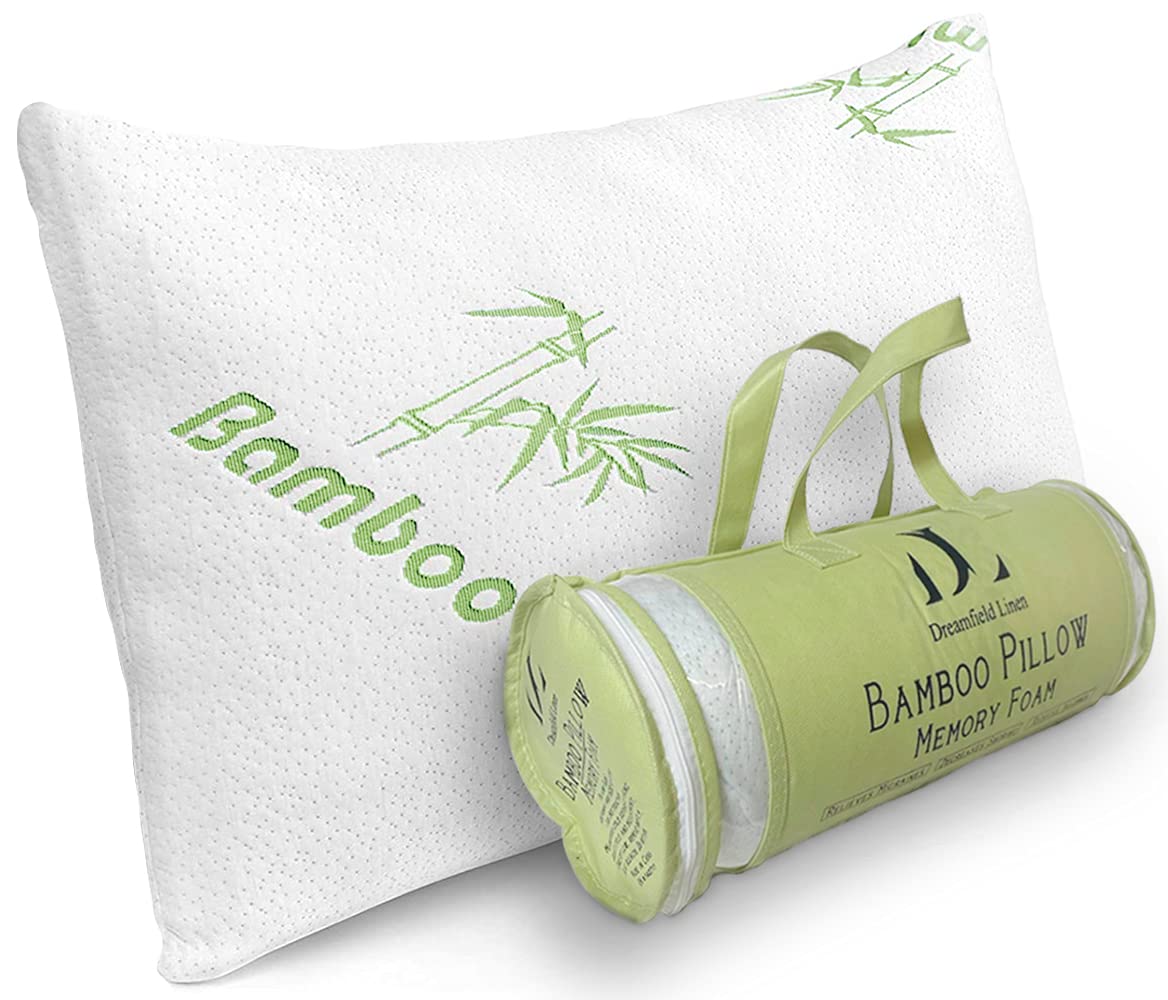 Memory Foam Bamboo Pillow Queen Size - [Adjustable] For Sleeping - Cool & Breathable Cover With Zipper Rayon Derived From Bamboo