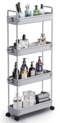 Solejazz Slim Storage Cart, 4 Tier Bathroom Organizer Mobile Shelving Unit, Rolling Utility Cart Slide Out Organizer For Kitchen, Bathroom, Laundry, Narrow Places, Gray