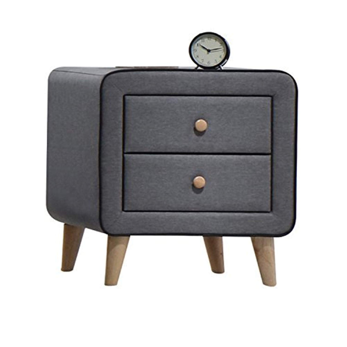 Acme Valda 2 Drawer Upholstered Nightstand In Light Gray Fabric