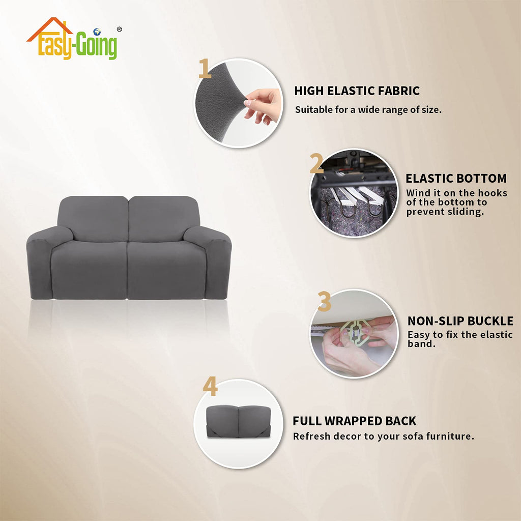Easy-Going Oversized 6 Pieces Microfiber Stretch Sectional Recliner Loveseat Sofa Slipcover Soft Fitted Fleece 2 Seats Couch Cover Washable Furniture Protector With Elasticity For Kids Pet Light Gray