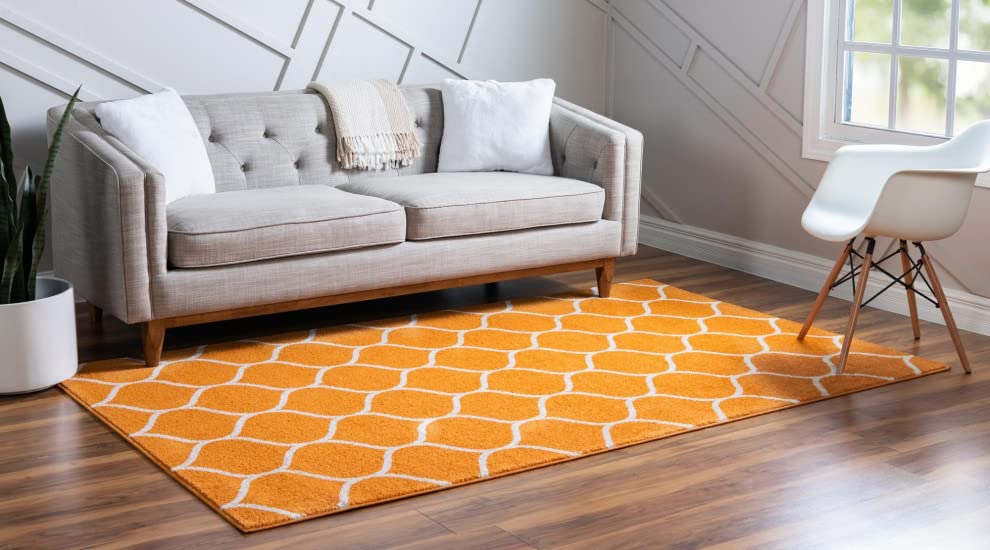 Unique Loom Trellis Frieze Collection Area Rug - Rounded (5' 1'' X 8', Orange/ Ivory)