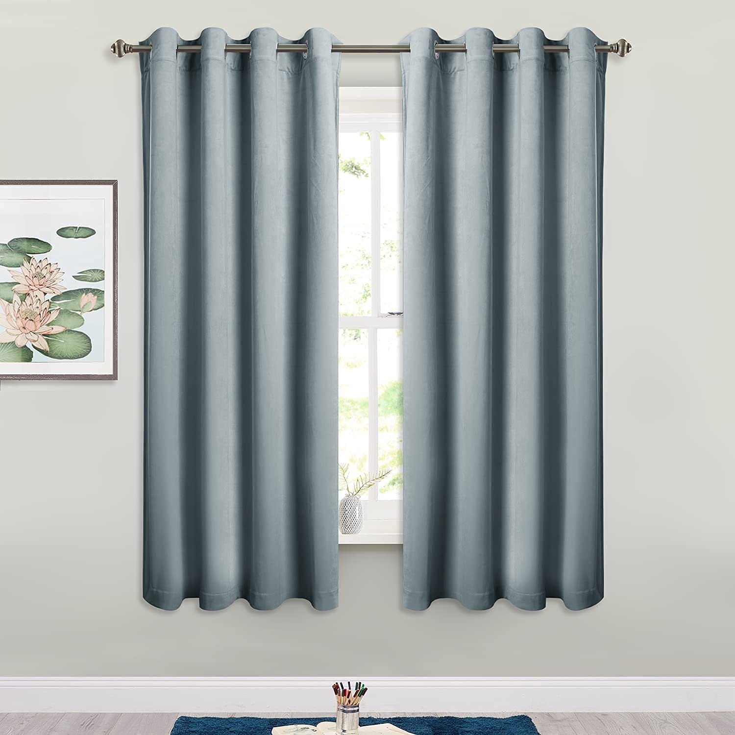Stangh Stone Blue Velvet Curtains - Bedroom Blackout Window Drapes Luxury Decor Modern Curtain Panels For Home Office/Setting Ro