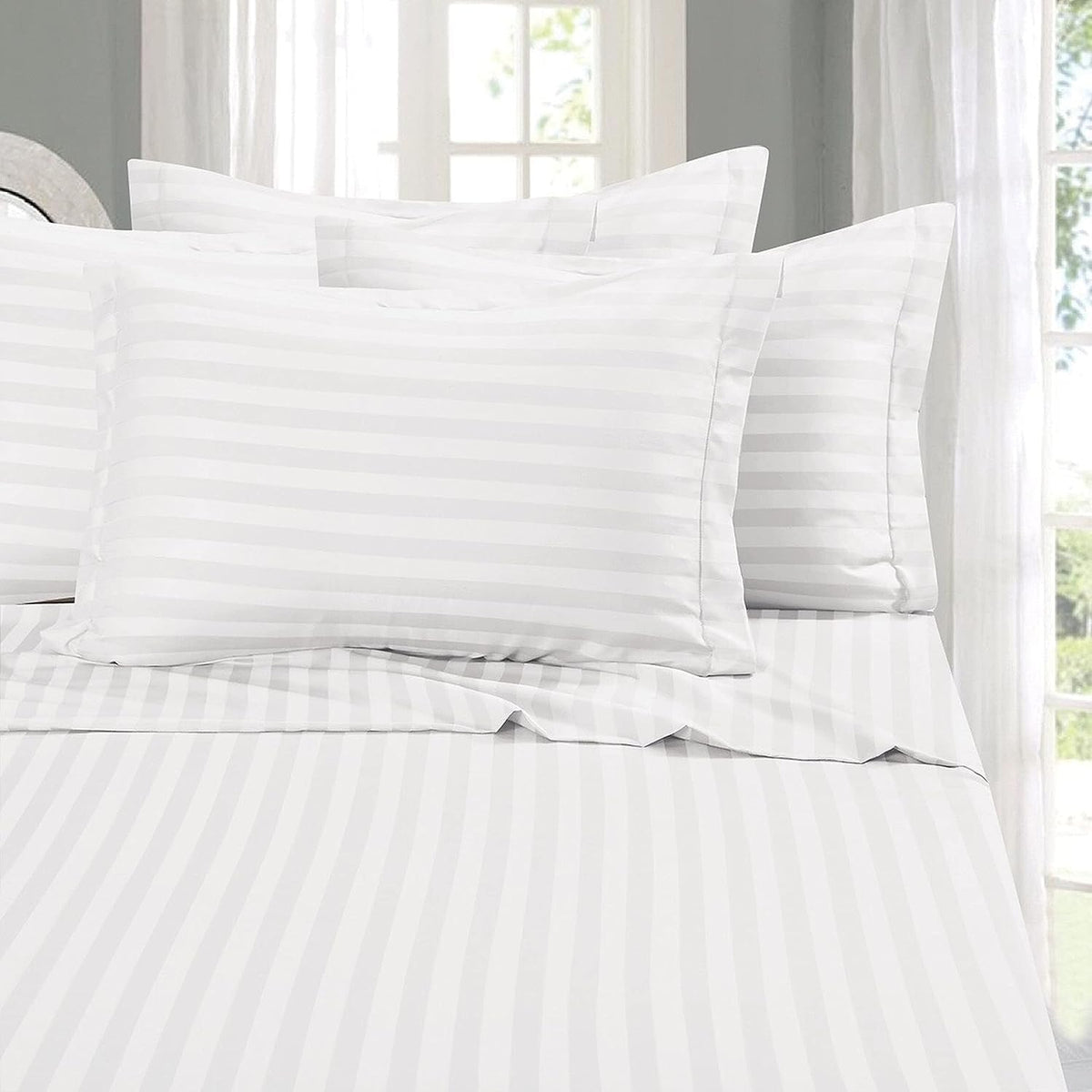 Crown Collection 1000-Tc Ultra Soft Design 100% Egyptian Cotton Striped Duvet Cover With Zipper Colser & 2Pcs Pillow Case Set (C