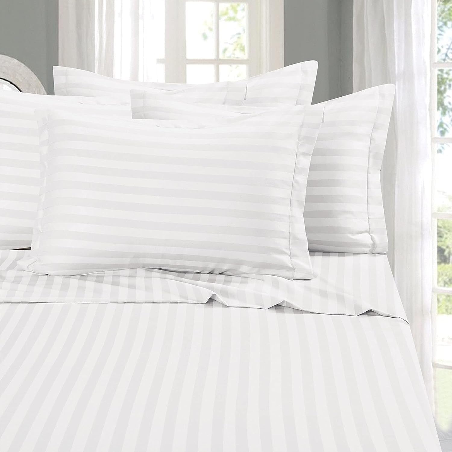 Crown Collection Luxuriate Hotel 1000-Tc Hypoallergenic Ultra Soft Design 100% Egyptian Cotton Striped Duvet Cover With Zipper C