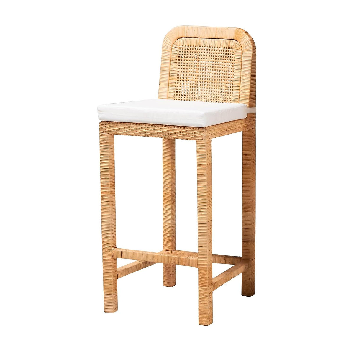 Baxton Studio Zariah Bohemian Rattan Bar Stool, White/Natural Brown (233-13172-HiT)