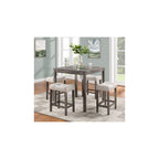 Lilola Home Lucian Brown 5 Piece Counter Height 36" Pub Table Set with Tufted Creamy White Linen Stools