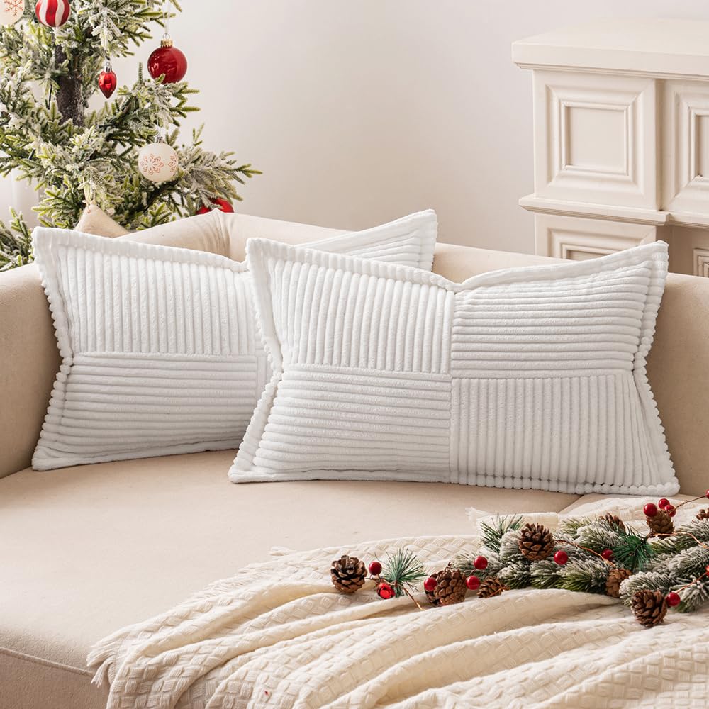 Miulee Corduroy Pillow Covers With Splicing Set Of 2 Super Soft Couch Christmas Pillow Covers Broadside Striped Decorative Textu