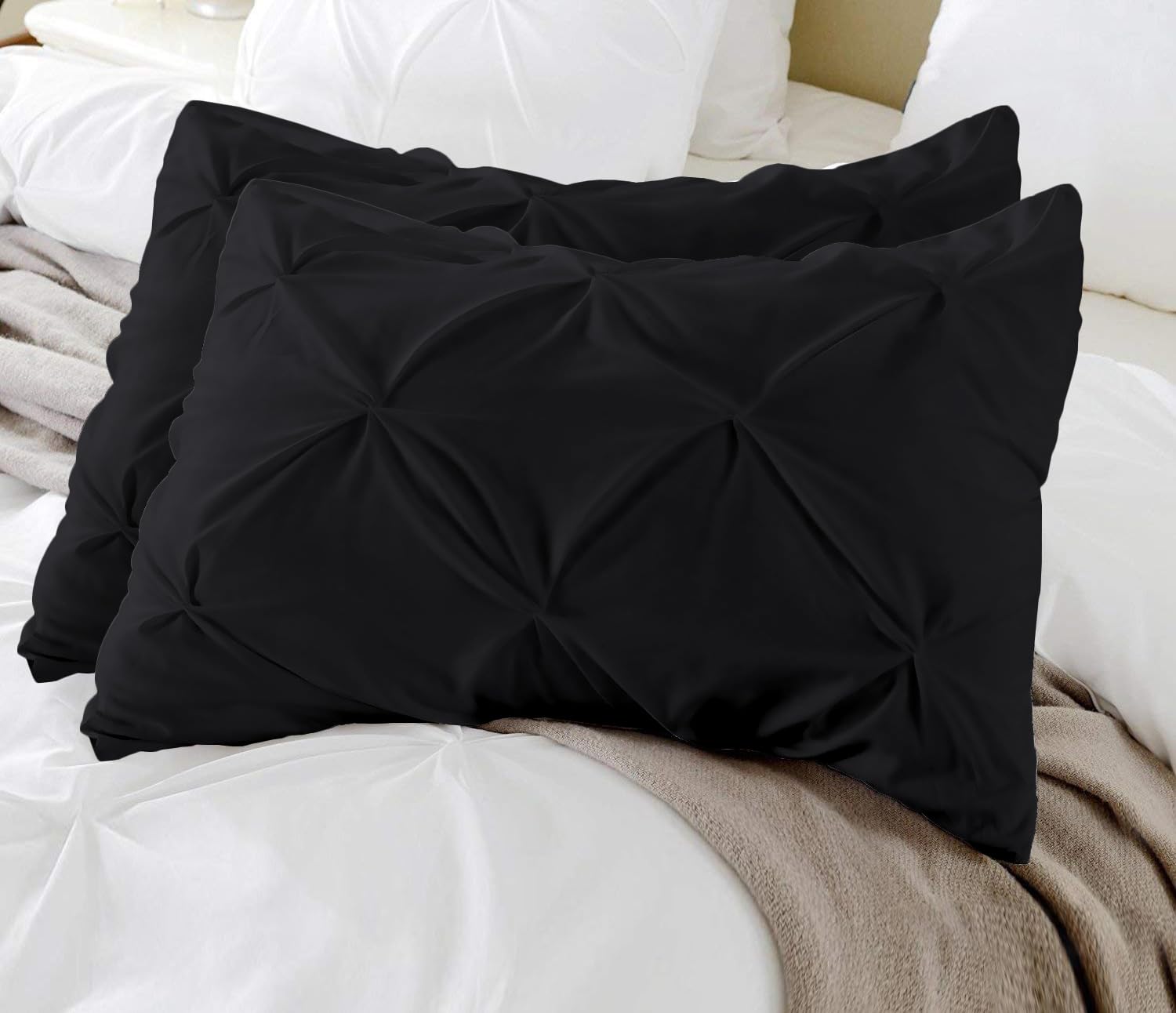 King Pillow Shams Set Of 2 Pinch Pleated Black Pillow Shams King Size 20X36 Pinch Pillow Covers 100% Egyptian Cotton 600 Thread