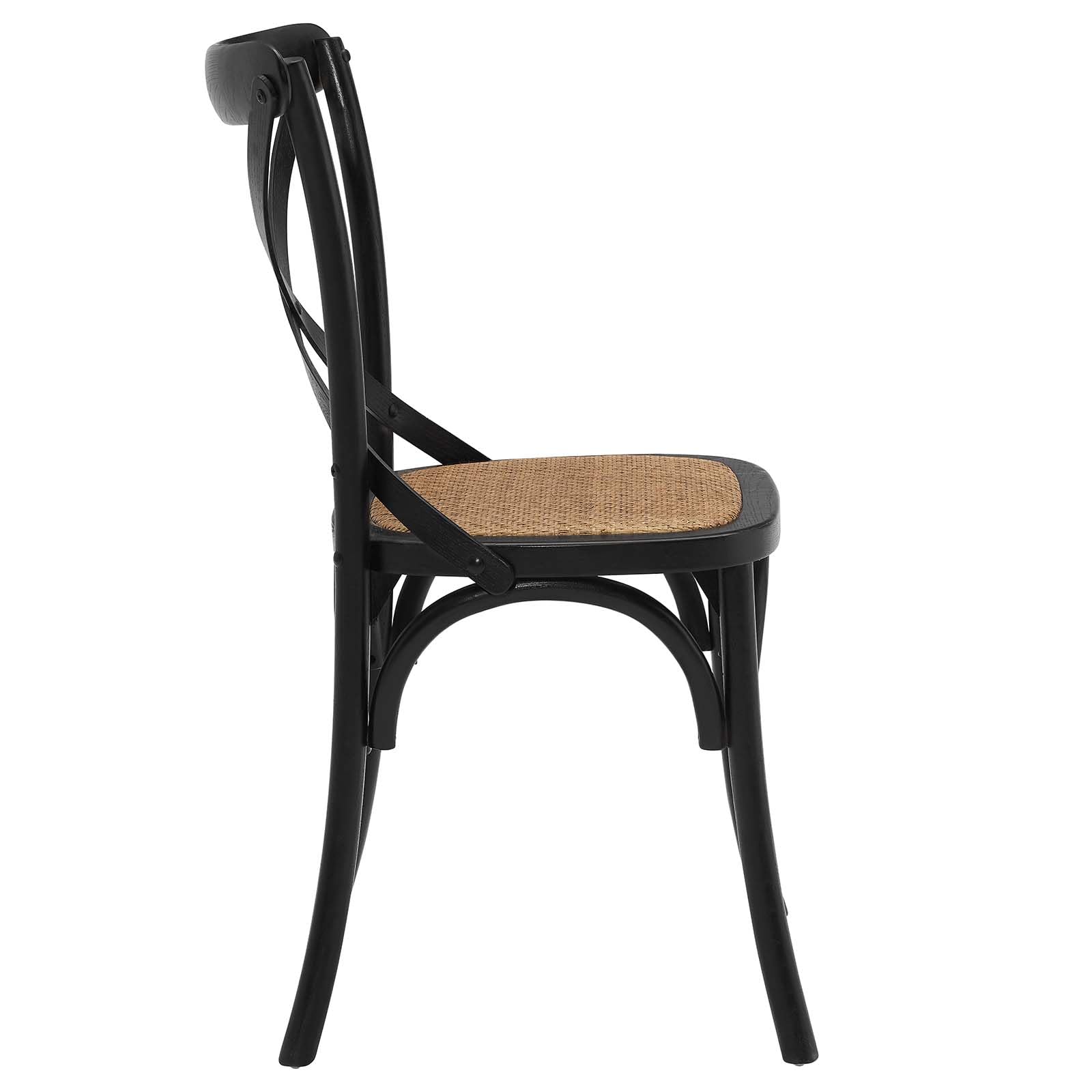 Modway Gear Rustic Modern Farmhouse Elm Wood Rattan Two Dining Chairs In Black