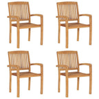 vidaXL Solid Teak Wood Stacking Patio Chairs-Set of 4 with Cushions, Rustic Charm Seating for Garden/Patio, Weather-Resistant with Comfort Cushions, Space-Efficient Stackable Design, Anthracite