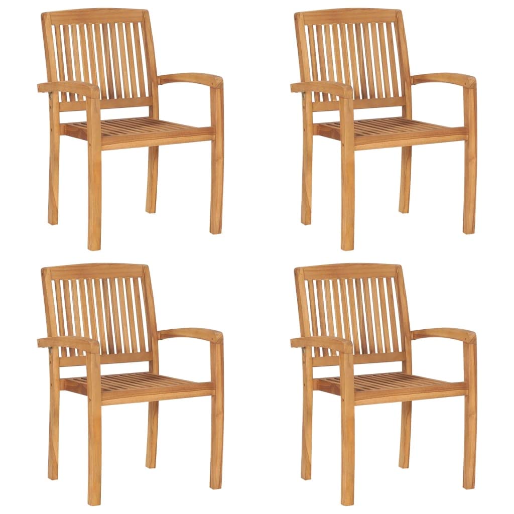 vidaXL Solid Teak Wood Stacking Patio Chairs-Set of 4 with Cushions, Rustic Charm Seating for Garden/Patio, Weather-Resistant with Comfort Cushions, Space-Efficient Stackable Design, Anthracite