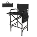 mefeir 30 Tall Directors Chair Black Folding with Side Table Storage Bag,Portable Makeup Artist Bar Height, Aluminum Frame 300 l