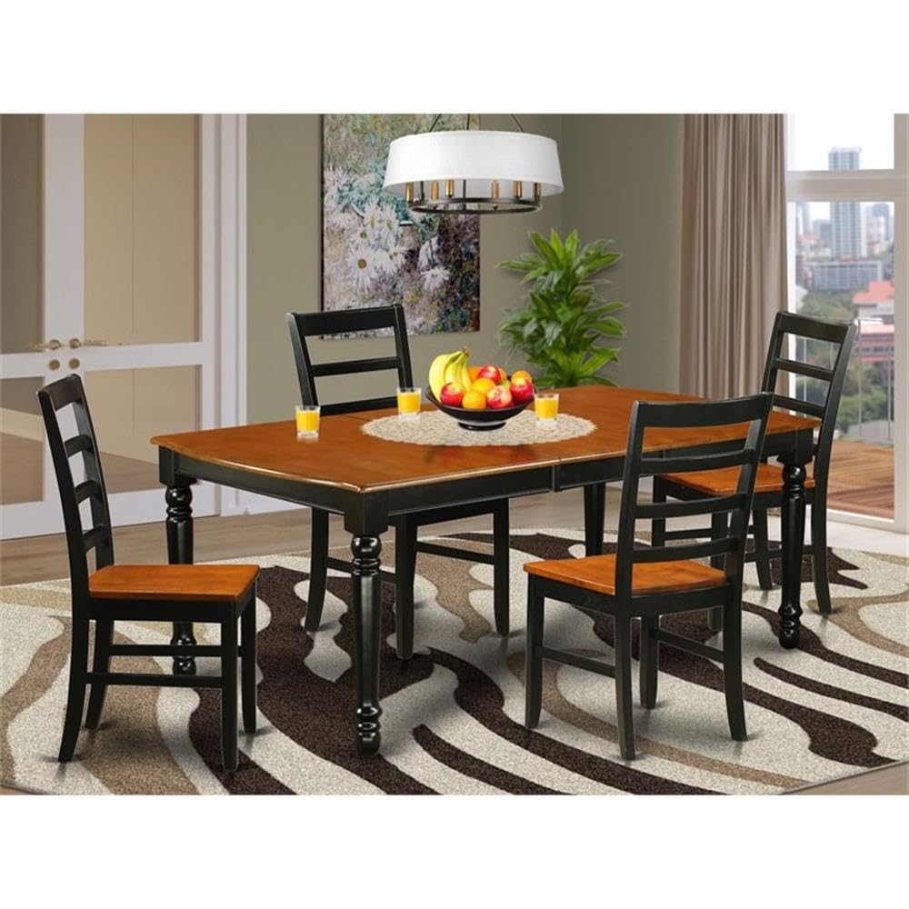 East West Furniture DOPF5-BCH-W 5 Piece Kitchen Table & Chairs Set Includes a Rectangle Dining Room Table with Butterfly Leaf and 4 Dining Chairs, 42x78 Inch, Black & Cherry