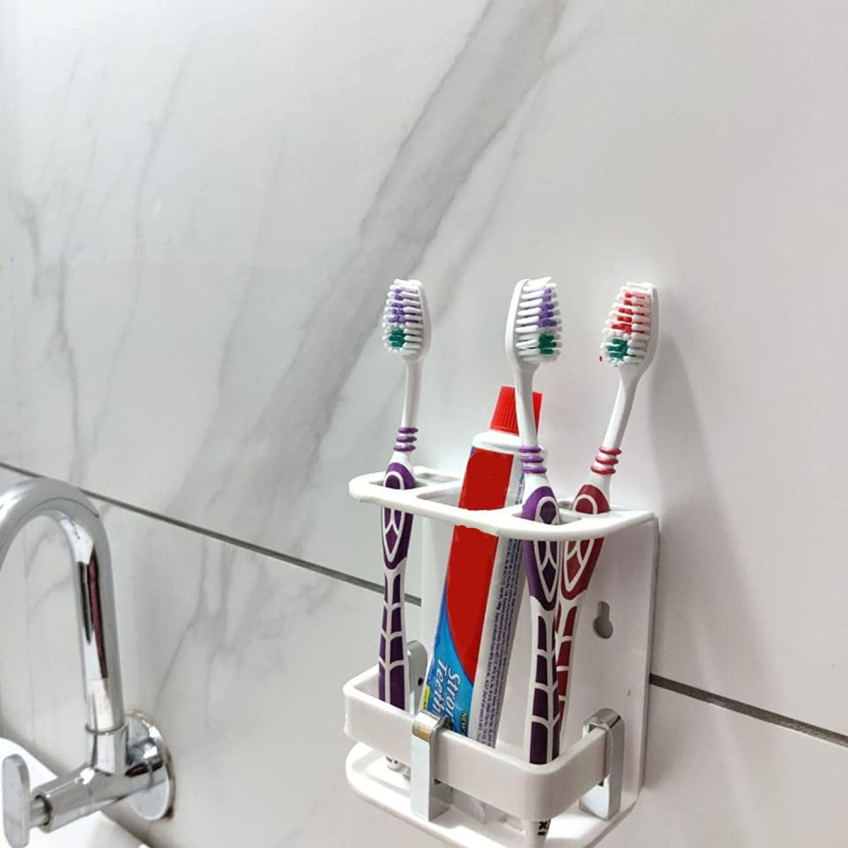 RIDDHI Collection Wall Mounted self Adhesive Acrylic Tooth Brush/Toothpaste Holder/Stand/Tumbler/Toothpaste for Bathroom Stand O
