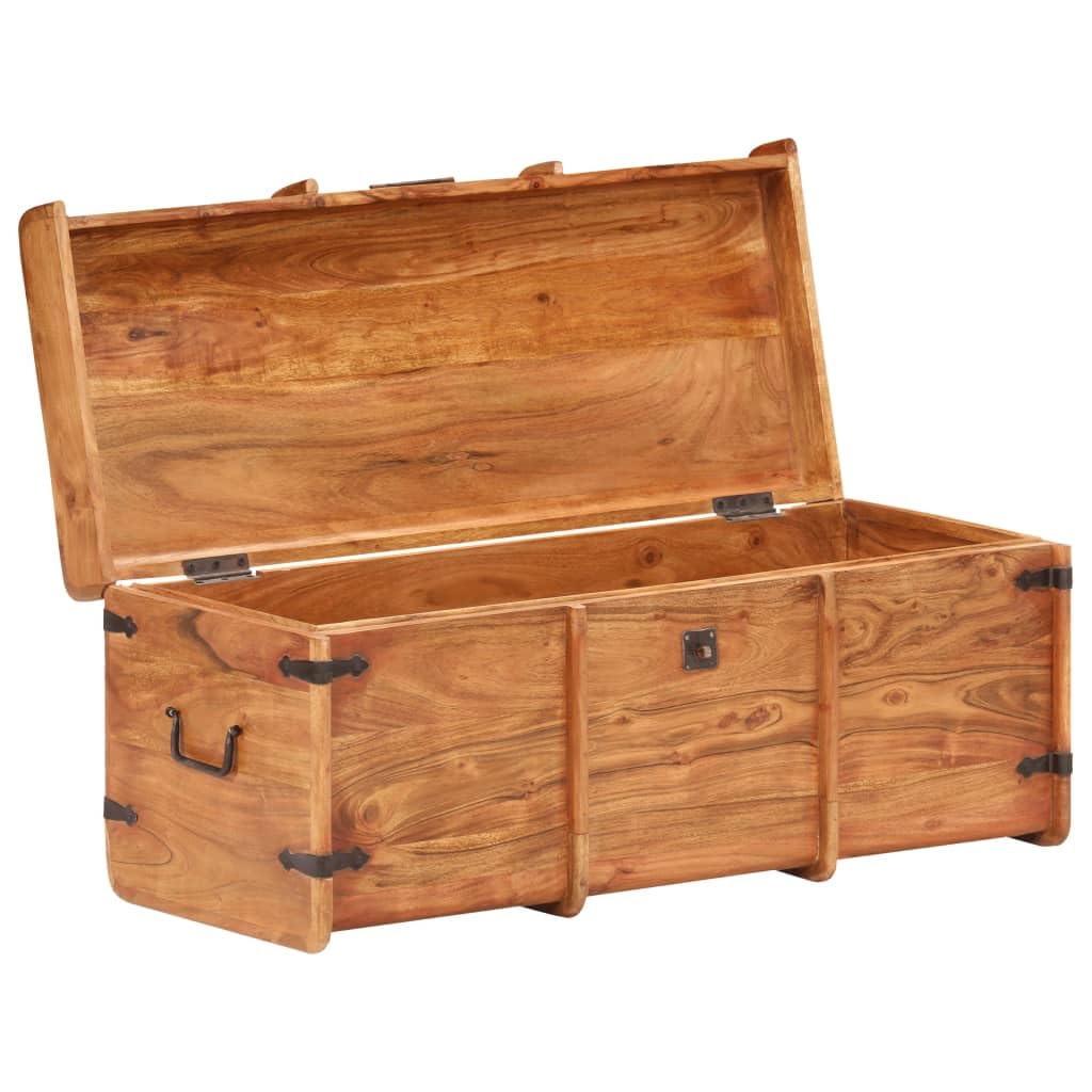 vidaXL Storage Chest, Solid Acacia Wood Construction, With Latch and Handles, Can Be Used for Storage or Display, 35.4&quot;x15.7&quot;x15.7&quot;, Dark Brown