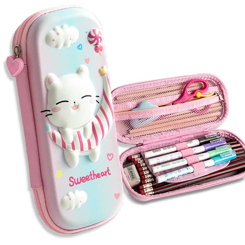 Bauble Crown Pencil Case For Girls 3D Eva Cat Cartoon Storage Pouch Pen Holder For School Kids Large-Capacity Storage Box Childr