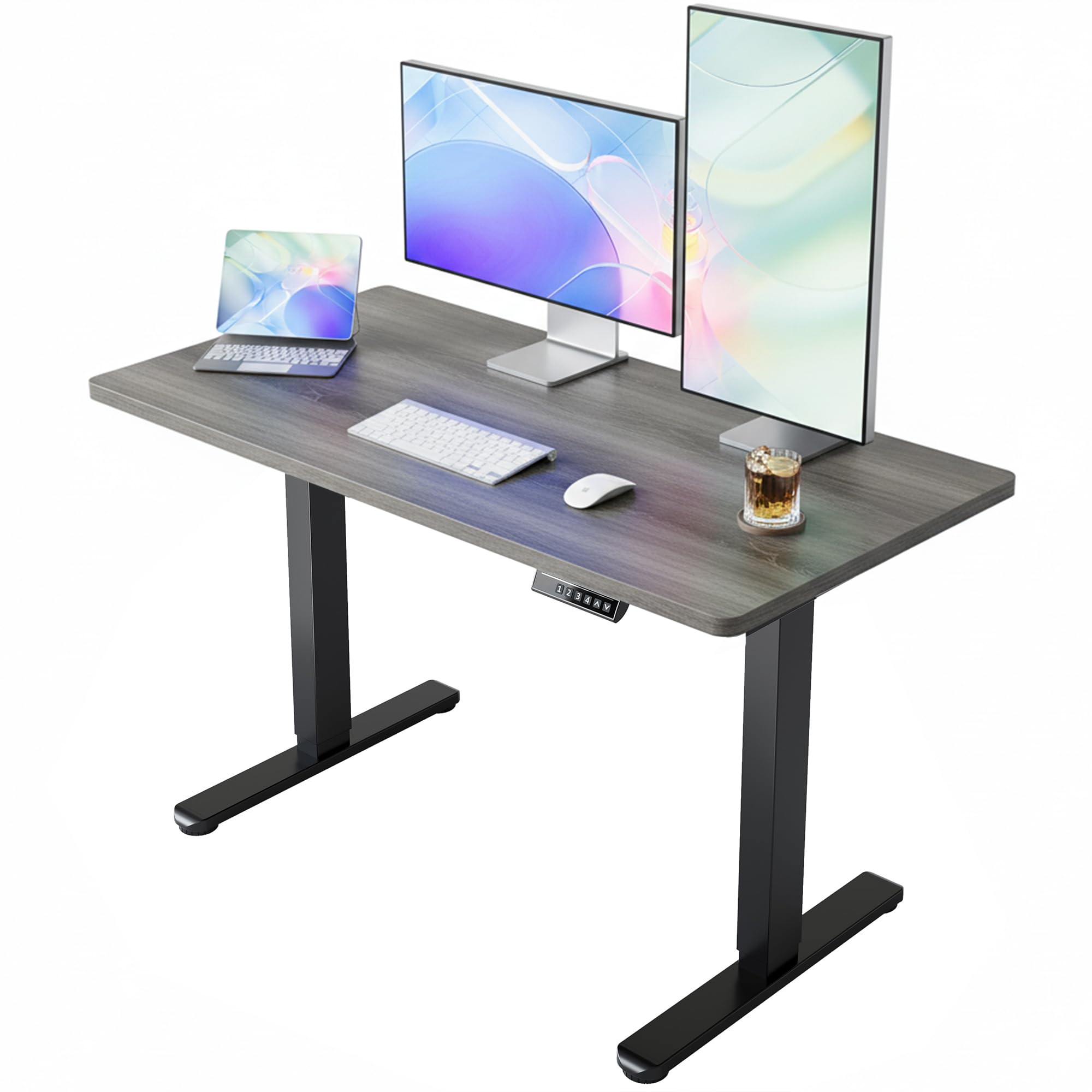 HUANUO 55 x 28 Electric Standing Desk Adjustable Height, 4 Memory Height Settings, Headphone Hook, Cable Manager, Sit Stand Up D