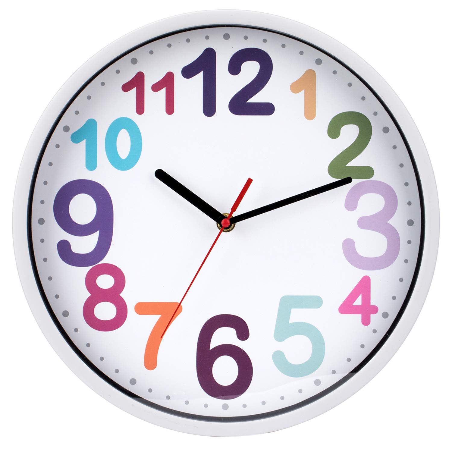 Careland Wall Clock 12 Inch Silent Non Ticking Battery Operated Time Teaching Quartz Home Colorful Read Learn Time Perfect for T