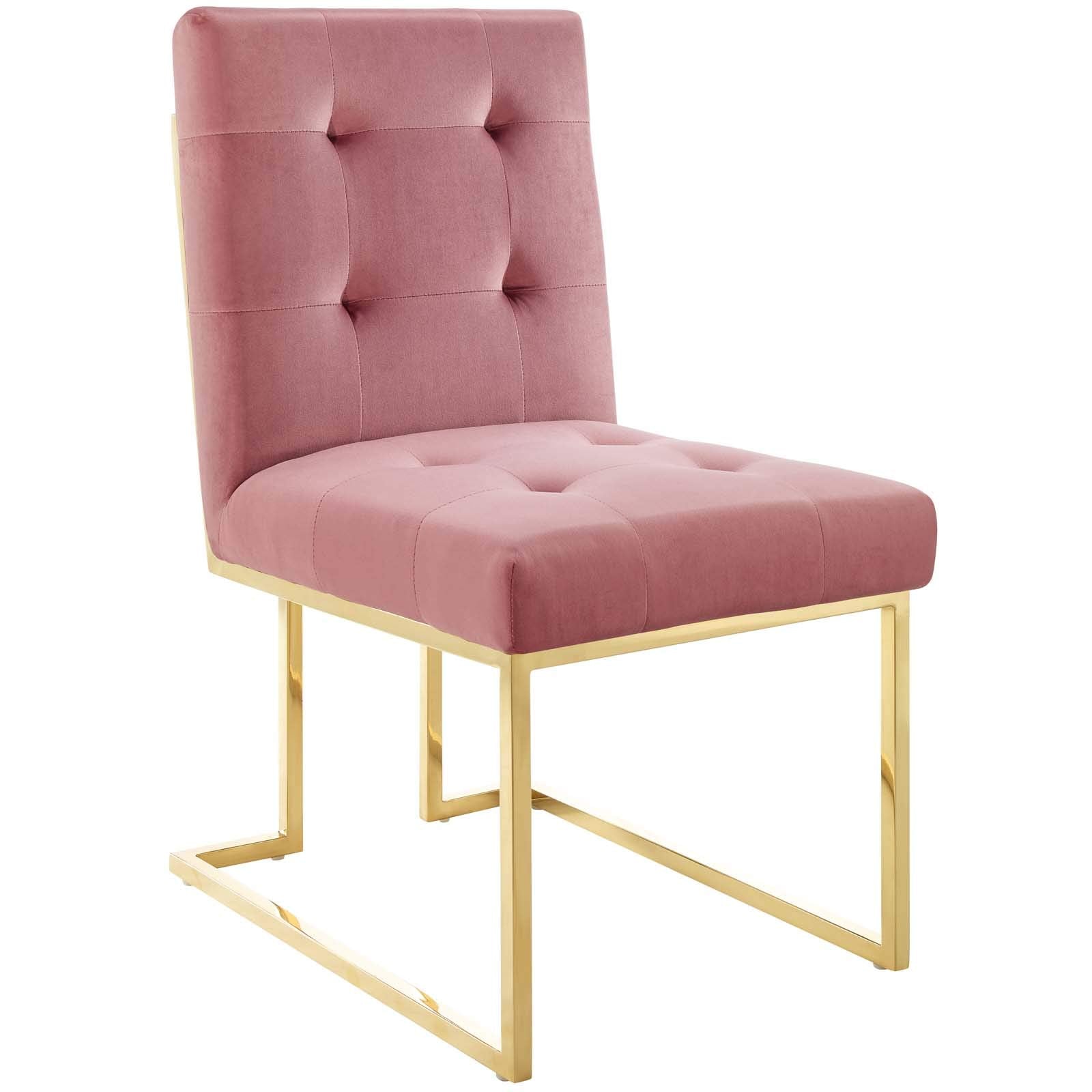Modway Privy Stainless Steel Performance Velvet Dining Chair Set Of 2, Gold Dusty Rose
