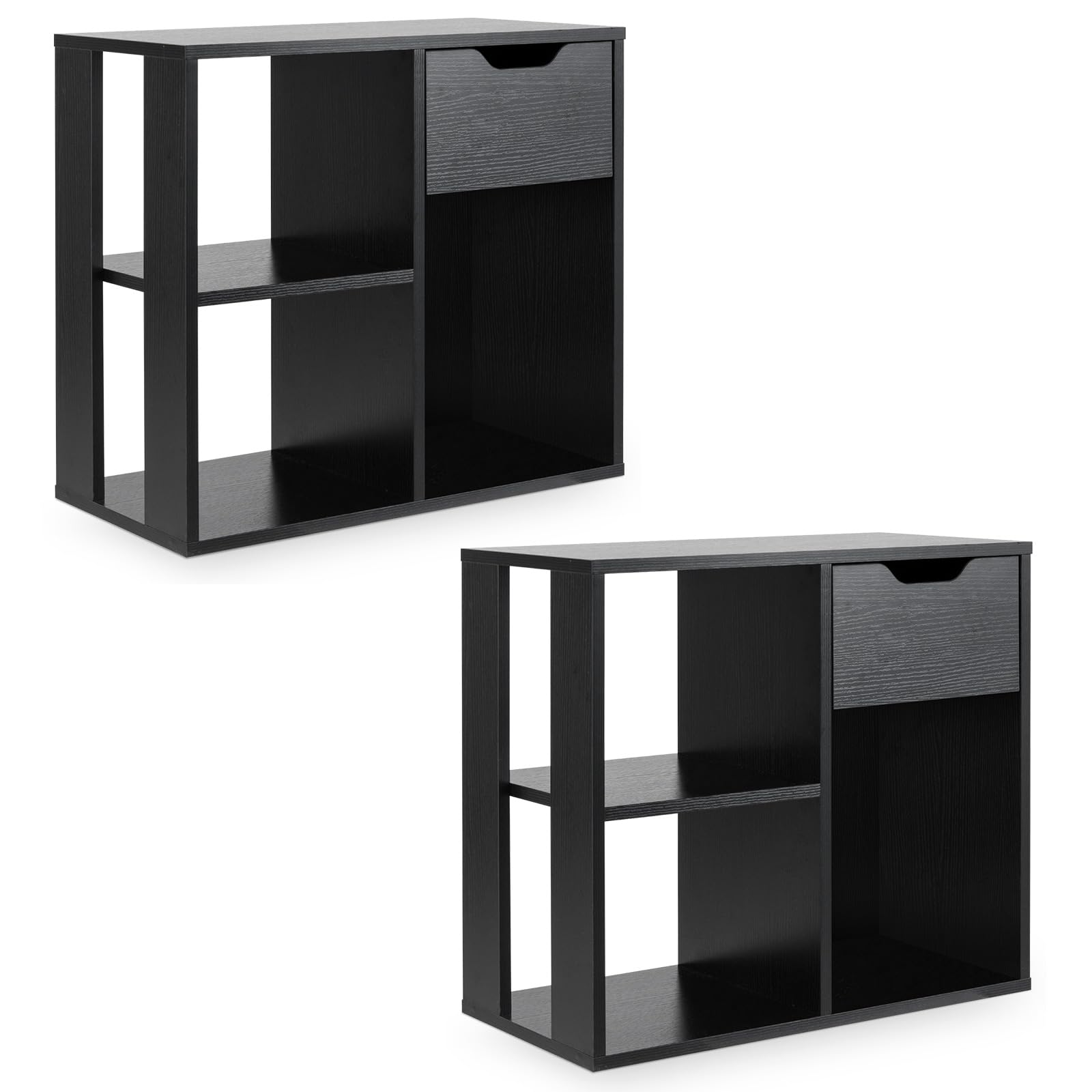 Giantex 3 Cube Bookcase with Drawer Set of 2, 2 Tier Bookshelf for Small Spaces, Modern Freestanding Display Rack with Open Shel