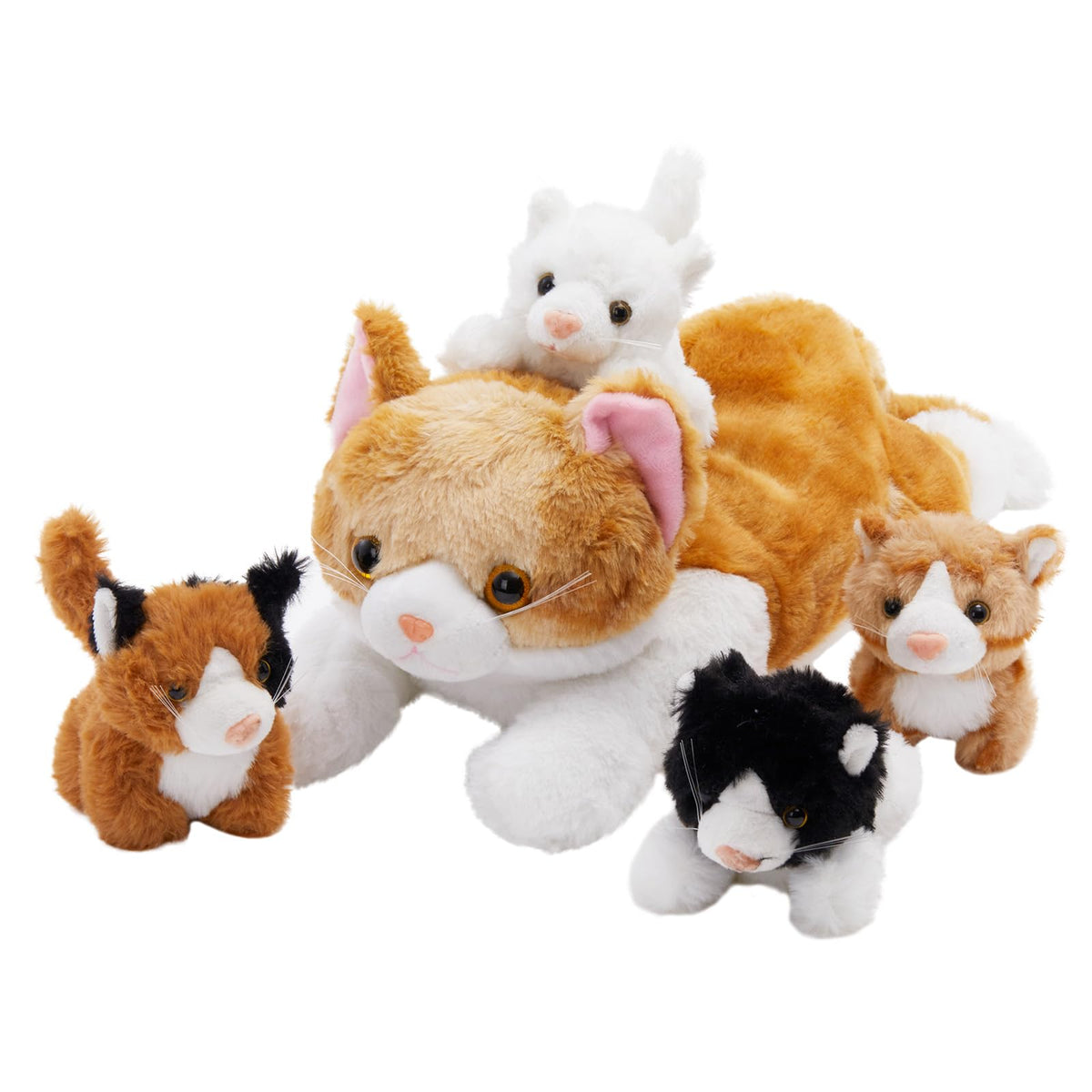 Wewill 15' Cat With Kittens Stuffed Animals, Mommy Plush Toy With 4 Baby Kittens, Cute Surprise For Imaginative Play, Cozy Magi