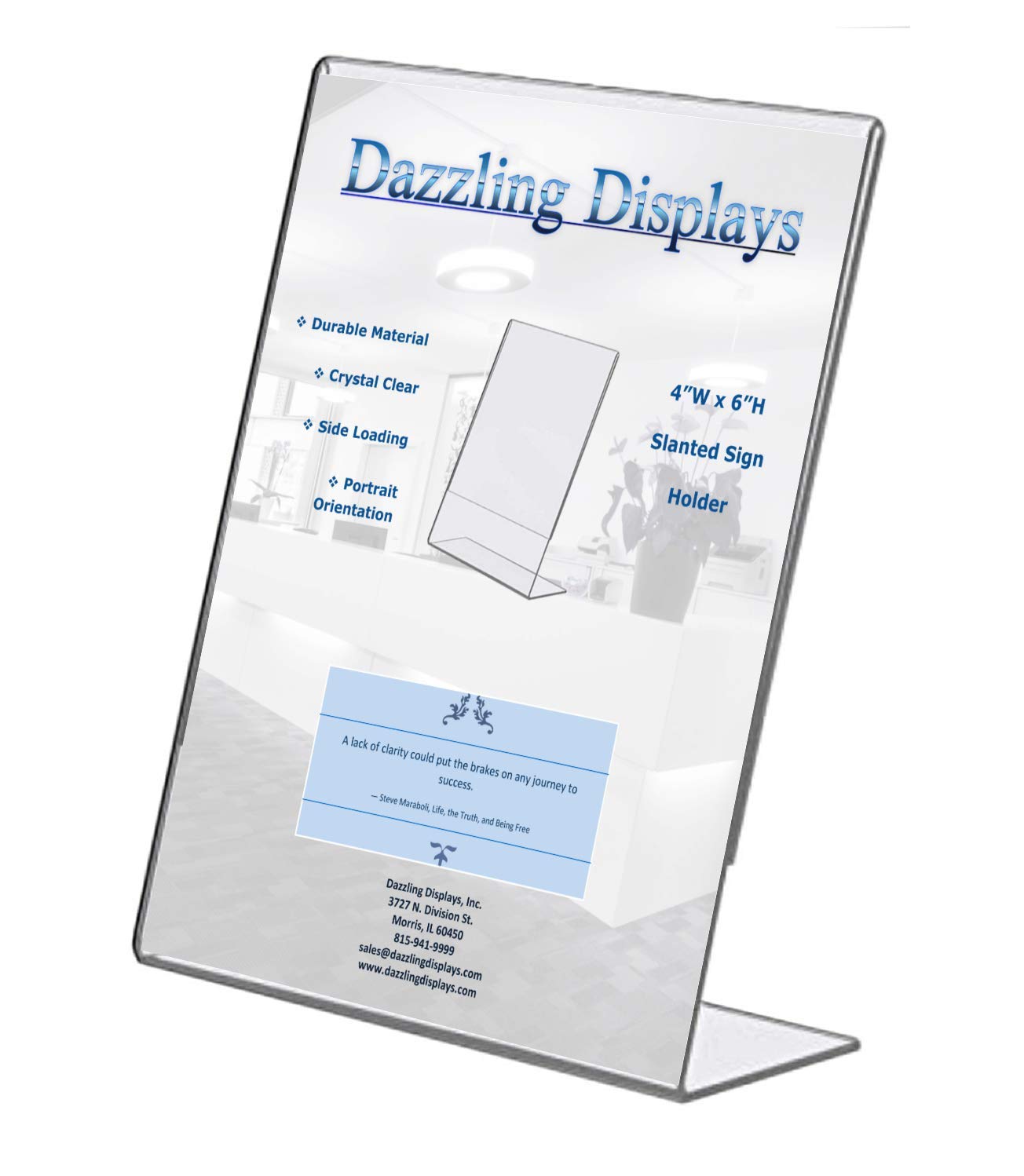 Dazzling Displays Clear Acrylic Sign Holder 4 X 6 - Slanted Sign Holder -Premium Acrylic Sign Holder For Office, Retail, Tradesh