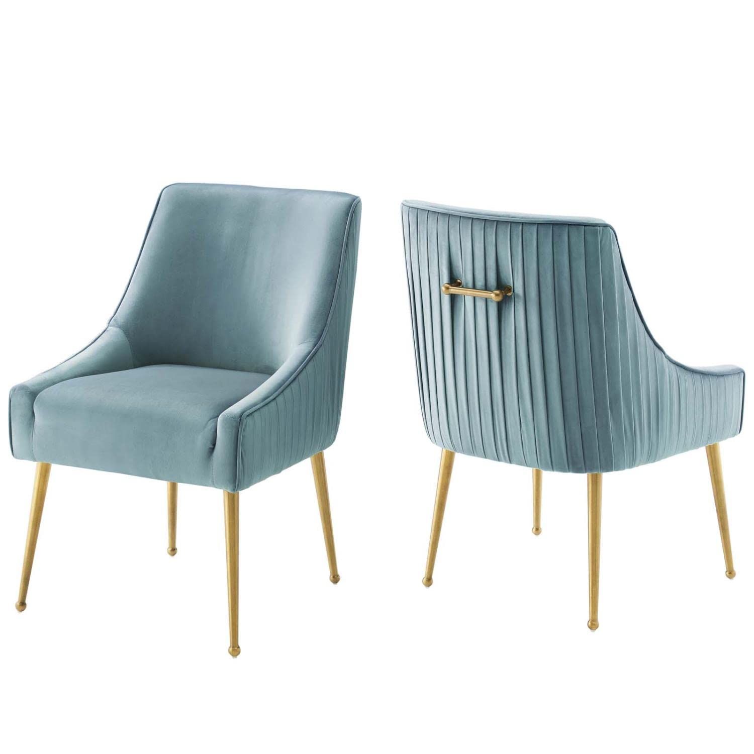 Modway Discern Pleated Back Upholstered Performance Velvet Dining Chair Set Of 2, Light Blue